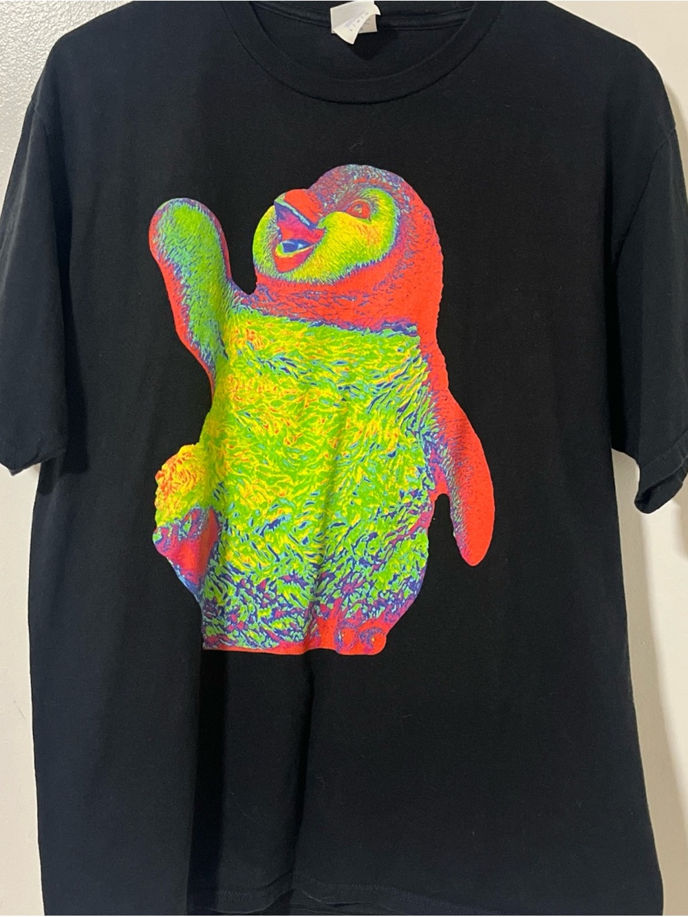 Black T-Shirt with Neon Penguin Graphic